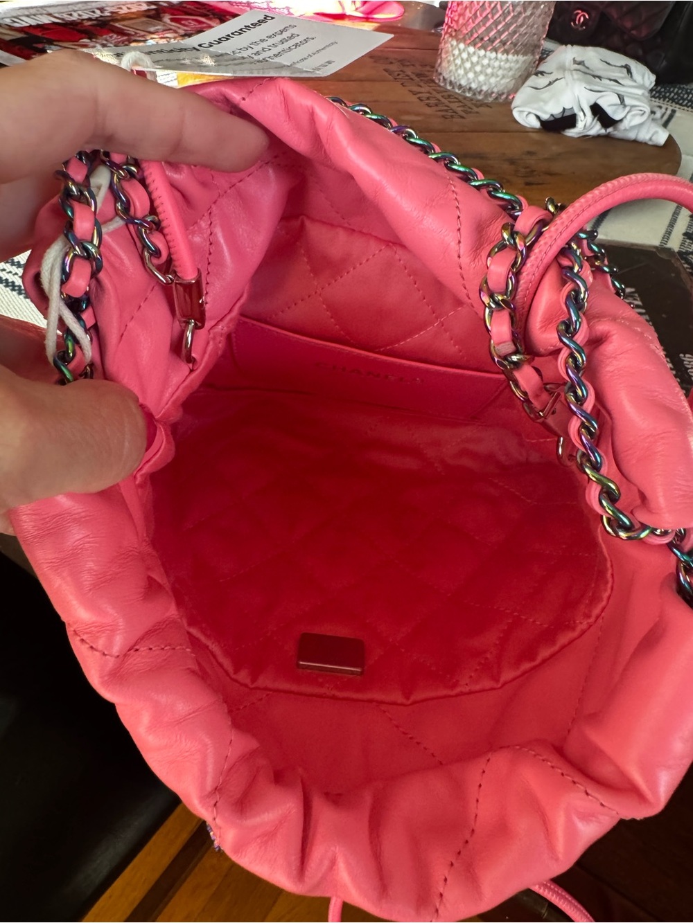 CHANEL Mini 22. Pink with amazing rainbow hardware! - Picture 4 of 10